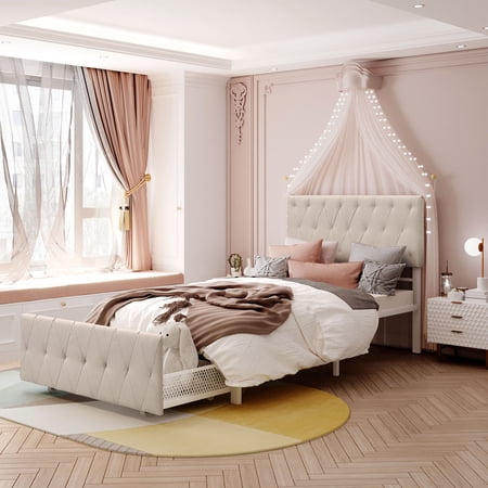 CoSoTower Twin Size Storage Bed Metal Platform Bed With A Big Drawer - Beige