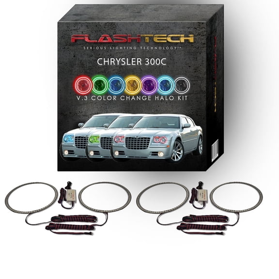Flashtech RGB Multi Color Changing LED Halo Ring kit for 2005-2010 Chrysler 300 Headlights