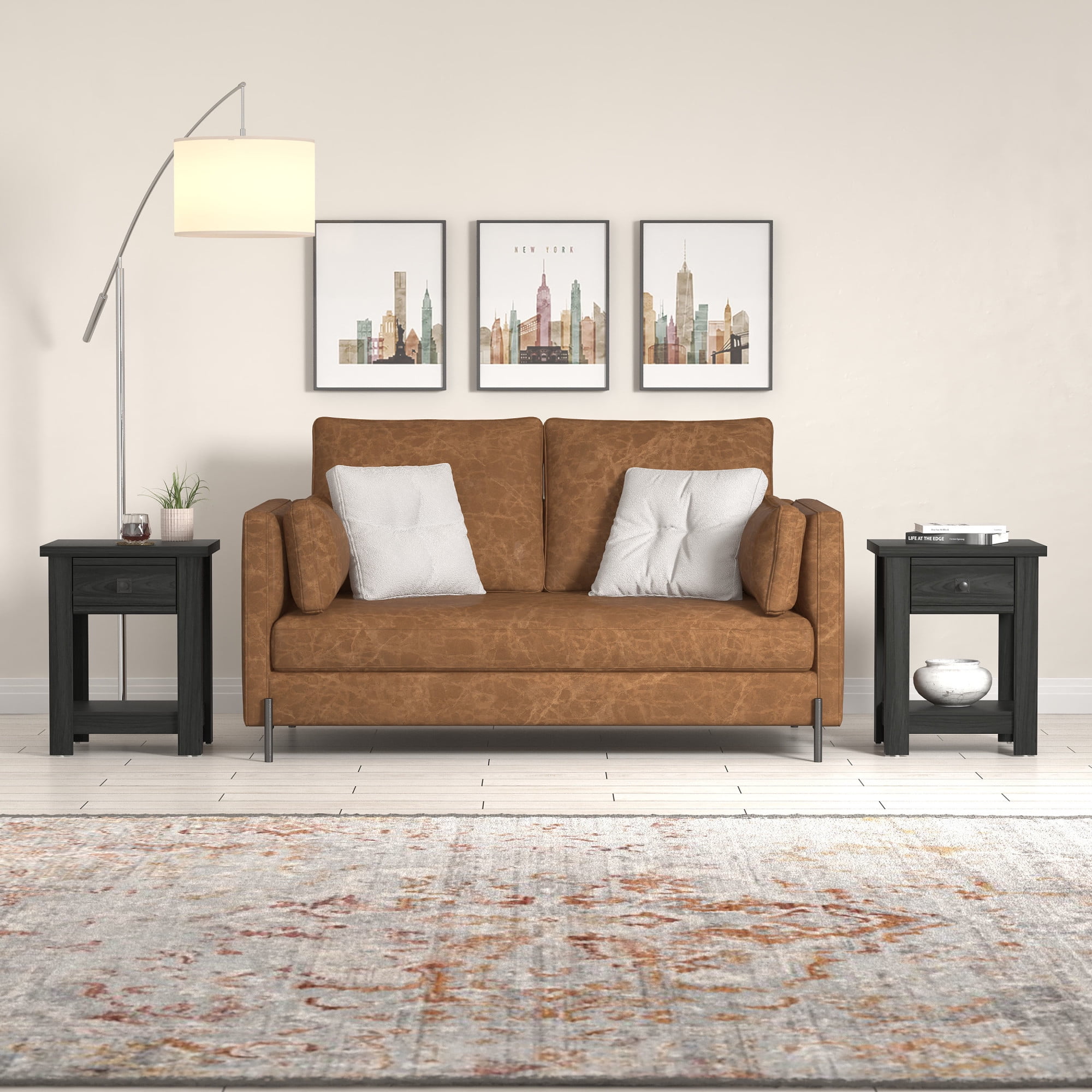 Hillsdale Addison Farmhouse 1 Drawer Nightstand, Set of 2, Black Oak