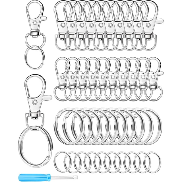 Juego de mosquetones y llaveros plateados para manualidades.
