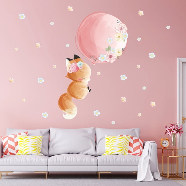 CHAO Pegatinas de pared El pequeño zorro globo Pegatinas de pared Mural Calcomanías para dormitorio Sala de estar Pared de TV