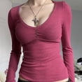 thumbnail image 3 of Lamuusaa Women T-shirt Long Sleeve V Neck Solid Color Ladiesr for Casual Daily, 3 of 3