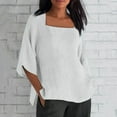 thumbnail image 2 of ManxiVoo Women's Square Neck 3/4 Sleeve Top Breathable Cotton Blend Solid Color Casual Shirt Relaxed Fit Modern Tops XL Size White, 2 of 6