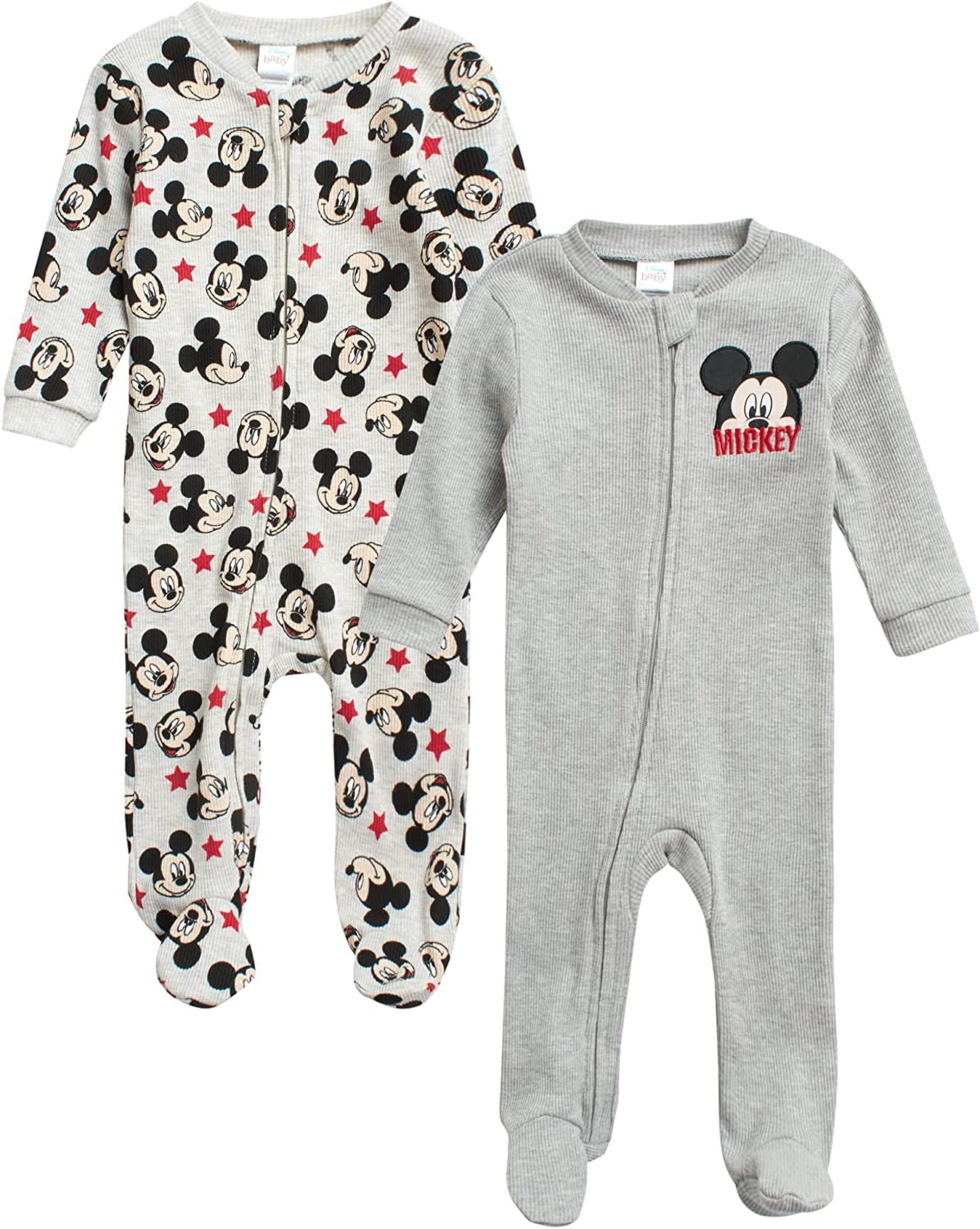 Disney Baby Boys' Mickey Mouse Romper 2 Pack Sleep n' Play Footed