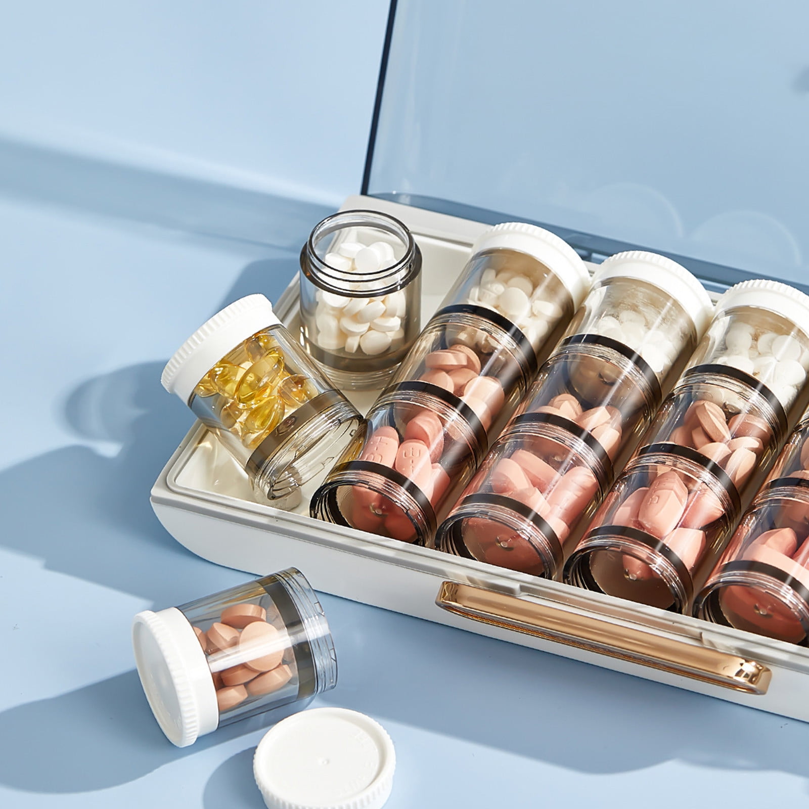 CSSAD Weekly Pill Organizer 3 Times a Day, Large Travel Pill Box 7 Day, Portable Tube Pill Box for Purse with Storage Bag to Hold Vitamins, Medications, Fish Oils, Supplements