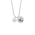 thumbnail image 2 of Delight Jewelry Heart with Pink Crystal Heartbeat Silvertone Script Initial Disc - K - Charm Necklace, 20"+3", 2 of 4