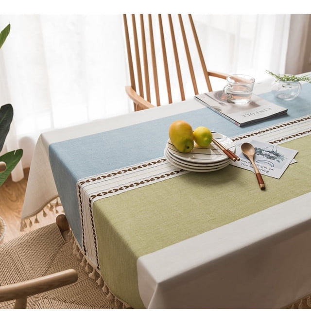 Mantel de lino y algodón con borlas bordadas de color gris, mantel rectangular, mantel para mesa de té, toalla