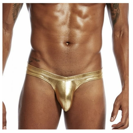 

DENGDENG Men Sexy Faux Leather Solid Underwear Briefs Breathable Lingerie G-String Stretch Tights Low-Rise Thong