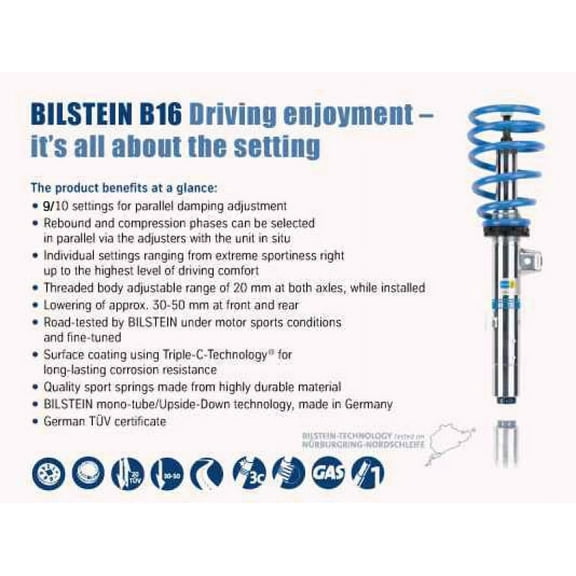Bilstein B16 (PSS10) 13-15 BMW 320i/13-14 328i/335i /14-15 428i/435i Front & Rear Perf Susp System Fits select: 2012-2013,2016 BMW 328 I SULEV