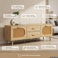 thumbnail image 4 of Demi Bonn Rattan TV Stand for 65" TVs, Entertainment Center with Drawers and Solid Wood Legs, Modern Media TV Console Table for Living Room Bedroom, Beige, 4 of 7