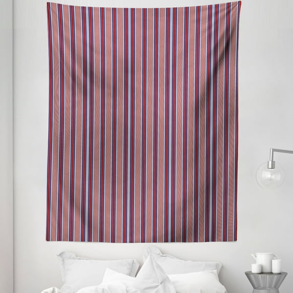 Stripes Tapestry, Vertical Barcode Style Lines Arrangement Abstract Design Geometric Shapes, Fabric Wall Hanging Decor for Bedroom Living Room Dorm, 5 Sizes, Ruby Navy Blue Grey, by Ambesonne