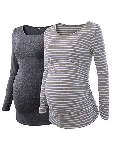 Love2Mi Women's Maternity Tunic Tops Flattering Side Ruching Long Sleeve Scoop Neck Pregnancy T-Shirt 