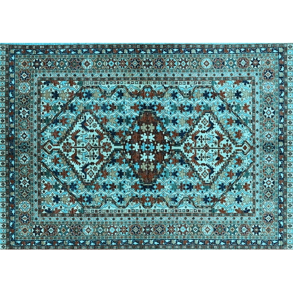 Ahgly Company Indoor Rectangle Oriental Light Blue Industrial Area Rugs, 5' x 7'