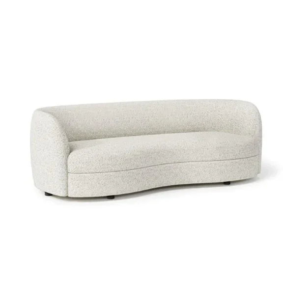 Srey Sofa, 84 Inch, Modern Plush White Boucle, Curved Kidney Shape