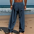 thumbnail image 4 of Nestiefly Men's Cotton Linen Pants Casual Summer Beach Pants Loose Fit with Elastic Waist Drawstring Trousers Slacks 2026 Navy L, 4 of 5