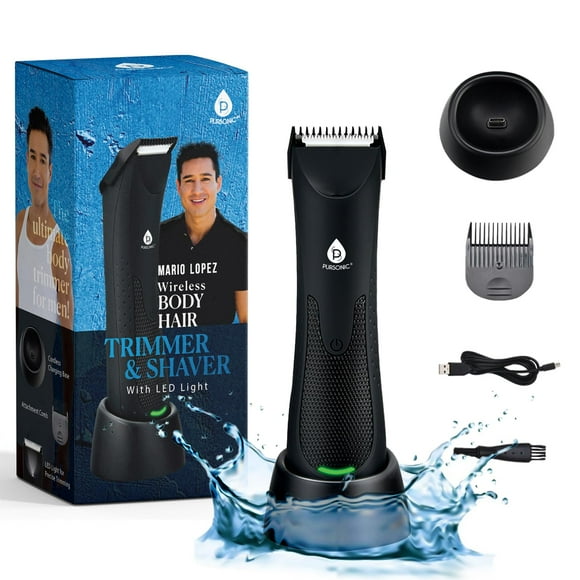 Pursonic Mario Lopez Tondeuse à Barbe Sans Fil pour Hommes, Tondeuse et Rasoir pour Poils Corporels avec Lumière LED Rasoir à Barbe pour Hommes MLTCA40 Précision Toilettage, Noir