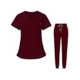 thumbnail image 1 of Uniforme de Travail Infirmier Manches Courtes Col en V Haut et Pantalon Fermeture à Enfiler, Rouge, G L, 1 of 8