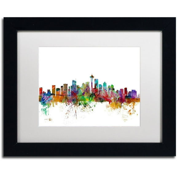 Trademark Fine Art 'Seattle Washington Skyline' Canvas Art by Michael Tompsett, White Matte, Black Frame