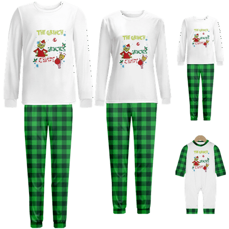

Family Christmas Pajamas Sets Cartoon Monster Green Black Buffalo Buffalo Printed Sizes for Adult-Kids-Baby-Pet 2 Pieces Top and Pants Bodysuits Clothes Pajamas Set