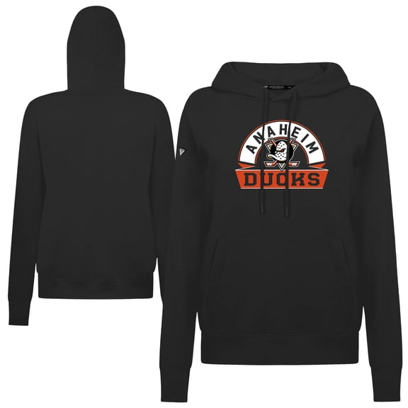 Women's Levelwear Black Anaheim Ducks Adorn Banner Arch Pullover Hoodie