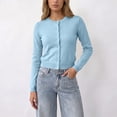 thumbnail image 7 of TOUMENY Women's Cropped Cardigan Button Down Round Neck Long Sleeve Knit Sweater Casual Slim Fit Lightweight Fall Winter Cozy Cardigans Sky Blue XXL, 7 of 7