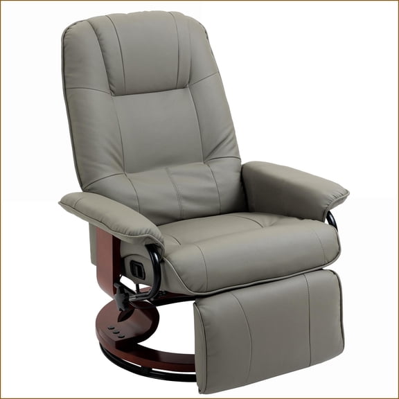 Recliners, HOMCOM Modern Manual Recliner with Swivel Wood Base, Padded Armrest | Gray | PU Leather