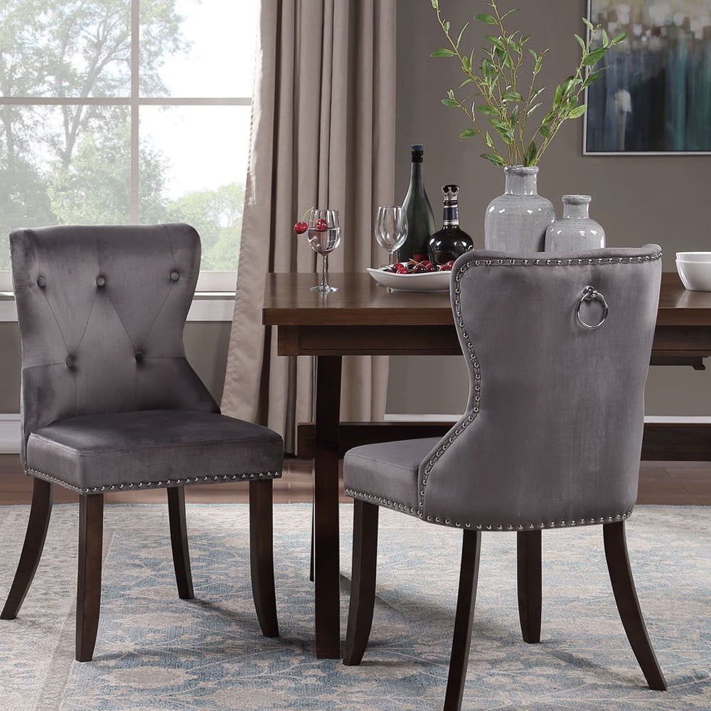 Dining Room Chairs Set of 2, Tufted Velvet Studded Dining Chair with