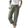 thumbnail image 2 of TRUBKH Womens Linen Pants Beach Palazzo Harem Pants Loose Yoga Trousers Ruffle Pants Women Cruise Pants Drop Crotch Harem Pants Beach Vacation Flowy Pants Palazzo Pants Baggy Linen Pants Green L, 2 of 6