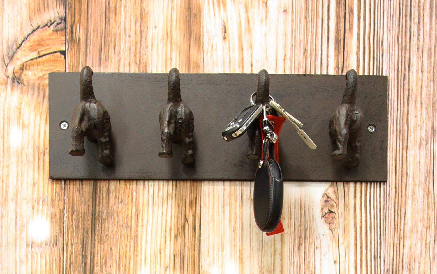 Ebros Cast Iron Whimsical Rustic Wagging Dog Tails 4 Pegs Quad Wall Hooks 15.25" Wide Hanger