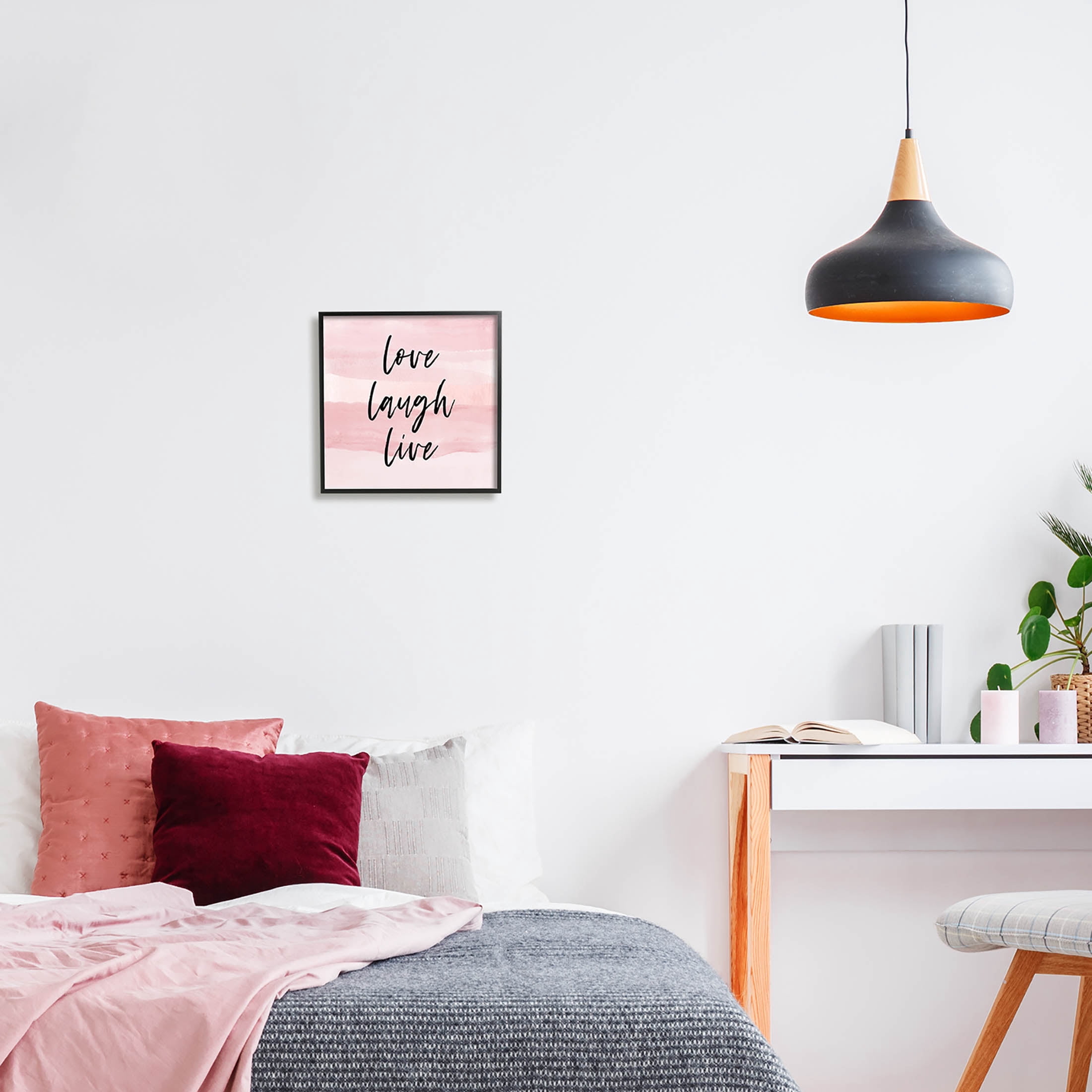 Stupell Industries Pink Love Laugh Live Phrase Graphic Art Black Framed Art Print Wall Art, Design by Martina Pavlova