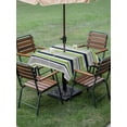 thumbnail image 4 of Outdoor Tablecloth with Umbrella Hole for Patio/Picnic/Party/Camping, Green Gray Striped Waterproof Table Cloth Square Cover Washable, Farmhouse Stripes Modern Abstract Art (54"x 54"), 4 of 8