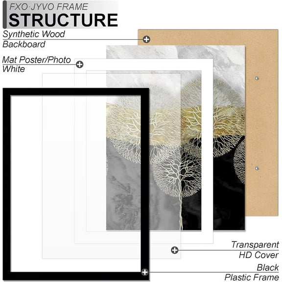 16x20 Picture Frame Set of 6, Light Weight & High Transparent 16x20 Wall Frame for Poster 11x14 with Mat - Black