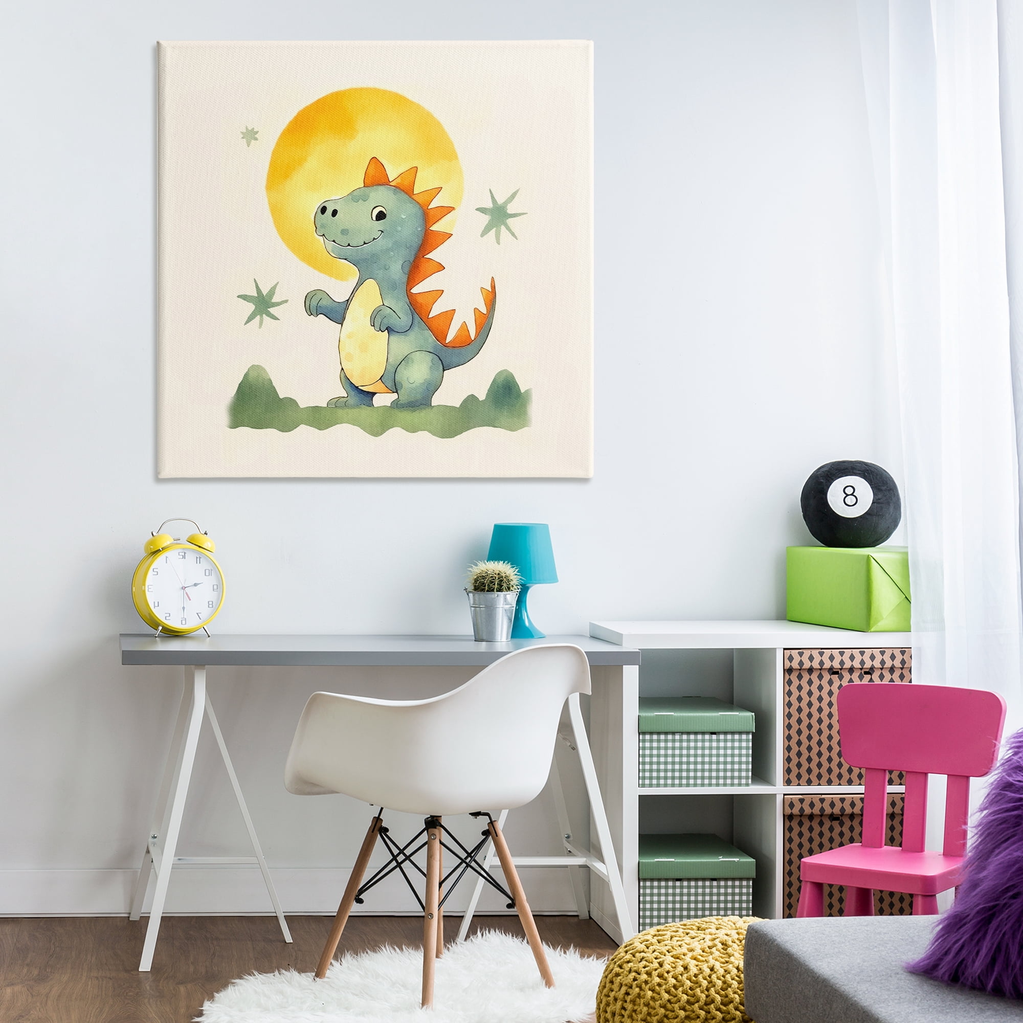Stupell Industries Dino Under Moonlight Animals Painting Wrapped Canvas Art Print Wall Art, 36 x 36