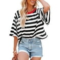 thumbnail image 2 of Tops for Women Striped Fashion T Shirts for Women Color Block Crewneck Design Loose Basic Tee, 2 of 6