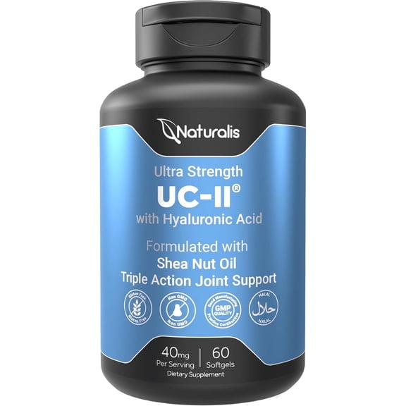 Naturalis UC-II 40 mg with Hyaluronic Acid and Shea Nut Oil | Enhanced Undenatured Type II Collagen for Better Joint Health | 60 Softgels