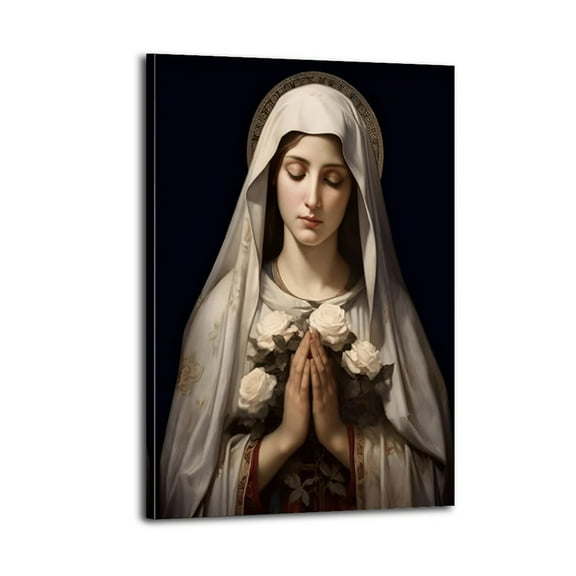Virgin Mary Canvas Wall Art Christian Poster Prints Our Lady of Guadalupe Painting Catholic Pictures Inspiring Poster Wrapped Wooden Frame Wall Decor,,Canvas Wall Art for Living Room,Bedro