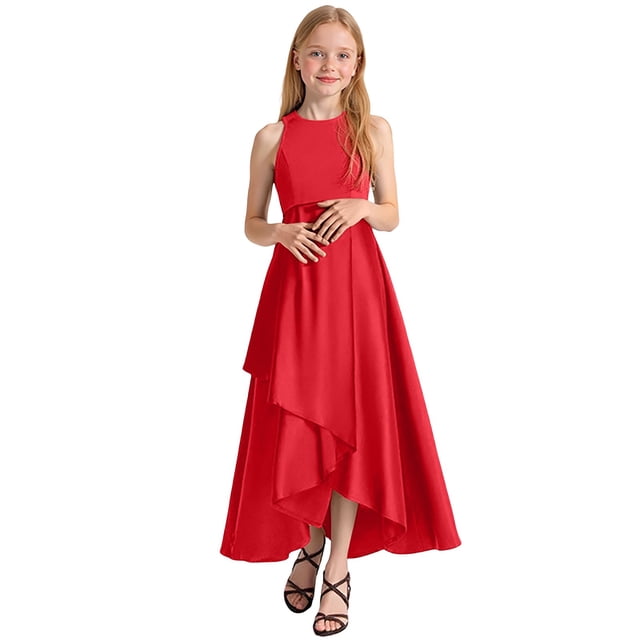 Quotay Robes pour Tout-Petites Fille Robes Filles Formelles Robe de Fête pour Récital Performance Élégante Sans Manches pour Enfants Robe Trapèze pour 2-14 Ans Rouge,130