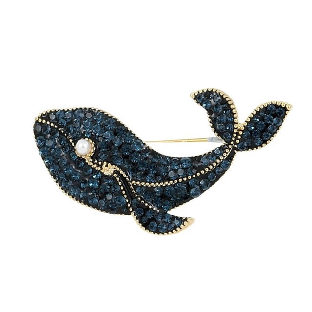 Women Brooch Sparkling Rhinestones Imitation Pearls Decor Whale Design Lapel Pin Sweater Scarf Holder Jewelry Accessories
