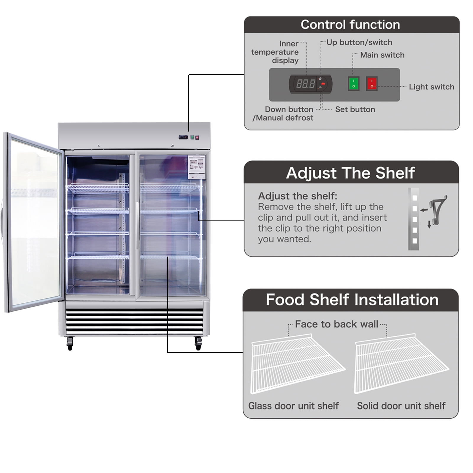 Camellia River 54" Commercial Display Refrigerator, Double Glass Door Merchandiser