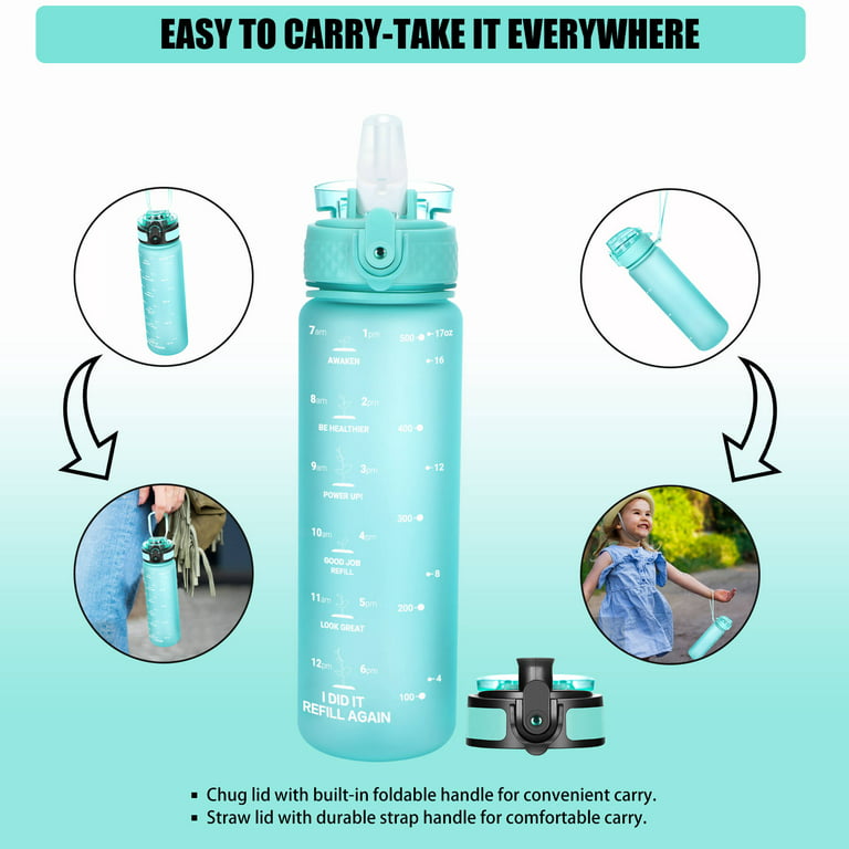 Oldley 17 oz Kids Water Bottle with Straw Lid BPA-Free Reusable Leak-proof  Tritan Plastic Bottles with One-handed Opening 