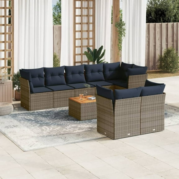 vidaXL 9 Piece Patio Sofa Set with Cushions Gray Poly Rattan