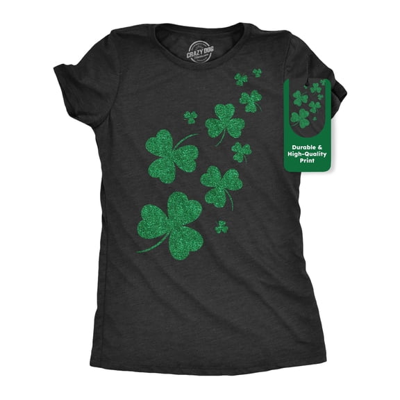 Womens Glitter Shamrocks T Shirt Funny St Saint Patricks Day Shamrock Clover Tee Womens Graphic Tees