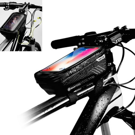 Bike Bags Bicycle Front Frame Bag Waterproof Handlebar Cycling Top Tube Touch Screen Large Capacity Mobile Phone Holder Fits Phones Below 6.2 Inches