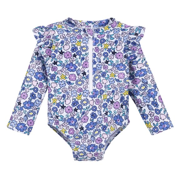 Gerber traje de baño niña 1 pieza azul con cierre frontal y protección UPF