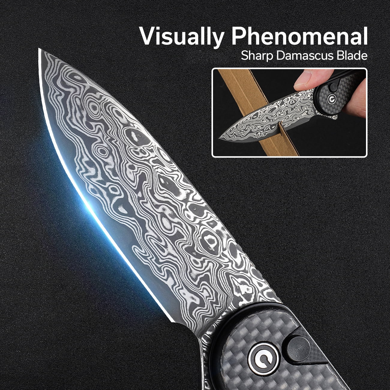 CIVIVI Pocket Folding Knife Button Lock Elementum II Damascus Blade C18062PB-DS1