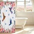 thumbnail image 3 of Erosebridal Elegant Hummingbird Shower Curtain 72Wx78L,Graceful Tropical Bath Curtain,White Pink, 3 of 5