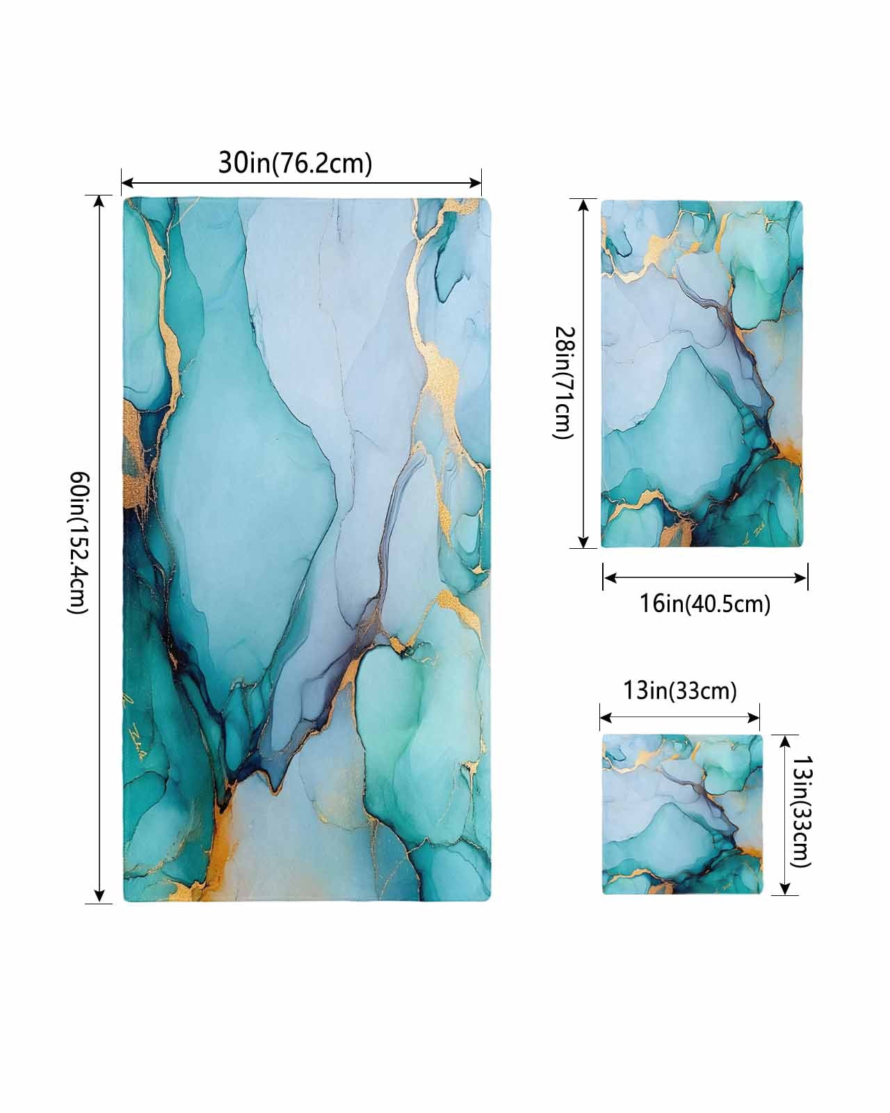 Turquoise Marble Towel Set of 3, Soft Microfiber Bath Towels, Hand Towel, Washcloths, Abstract Green Modern Luxury Cracks Quick-Dry Absorbent Towels for Bathroom Kitchen Hotel Beach Gym Spa