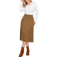 thumbnail image 2 of INSPIRE CHIC Suede Midi Skirts for Women's Work Casual Fall Winter A Line Skirt Trendy XS Brown, 2 of 6