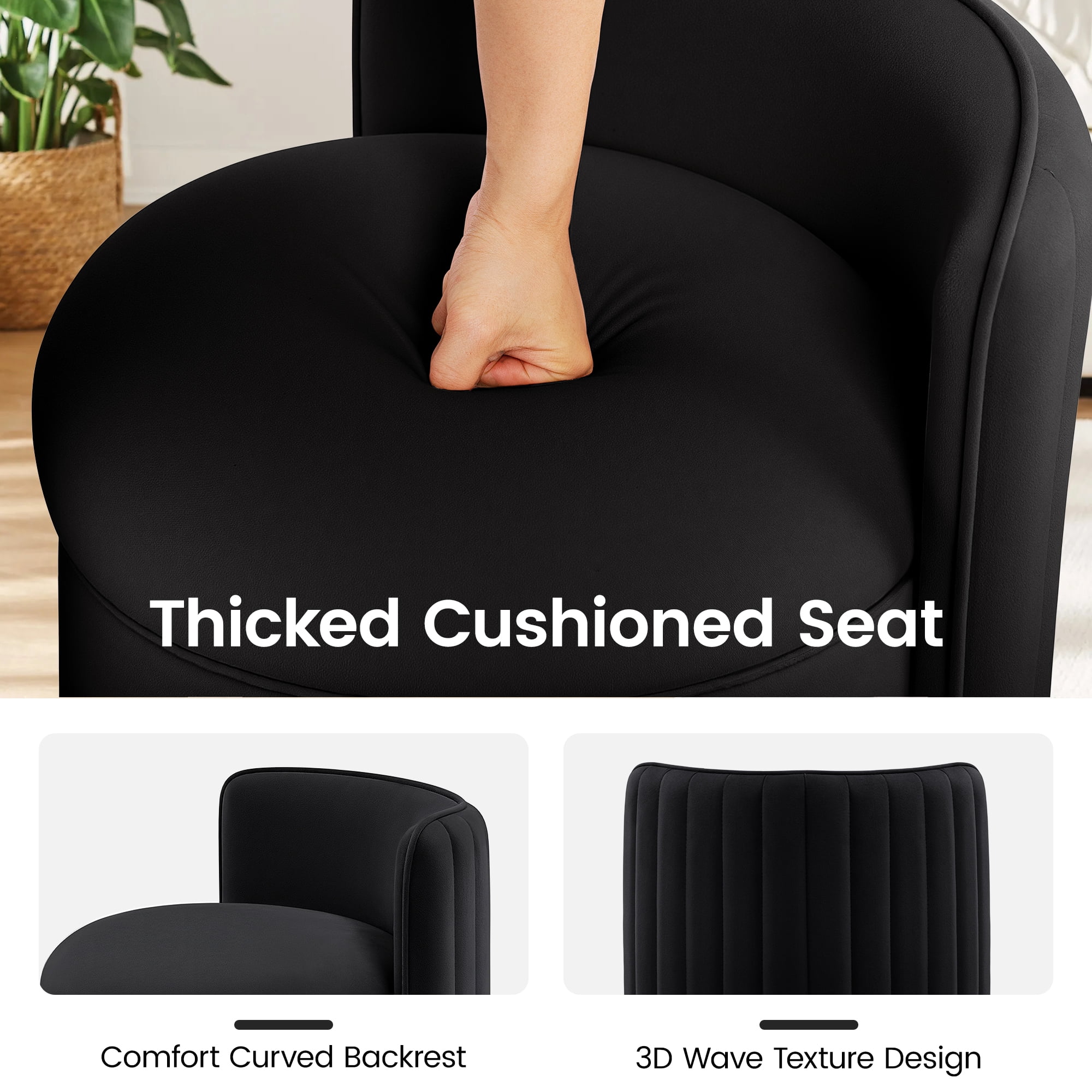 COOLHUT Vanity Chair, Upholstered Vanity Stool with Storage, Velvet Swivel Accent Chair, No Assembly Small Accent Stool, Makeup Chair for Bedroom, Living Room and Dressing Area, Black