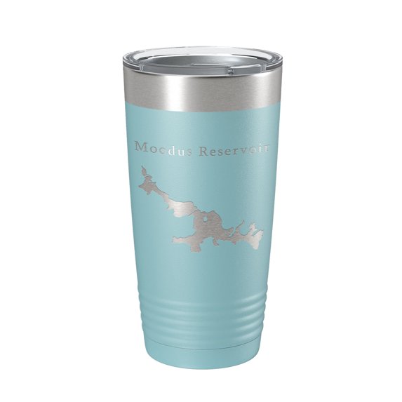 Moodus Reservoir Tumbler Lake Map Travel Mug Insulated Laser Engraved Coffee Cup Connecticut 20 oz Light Blue